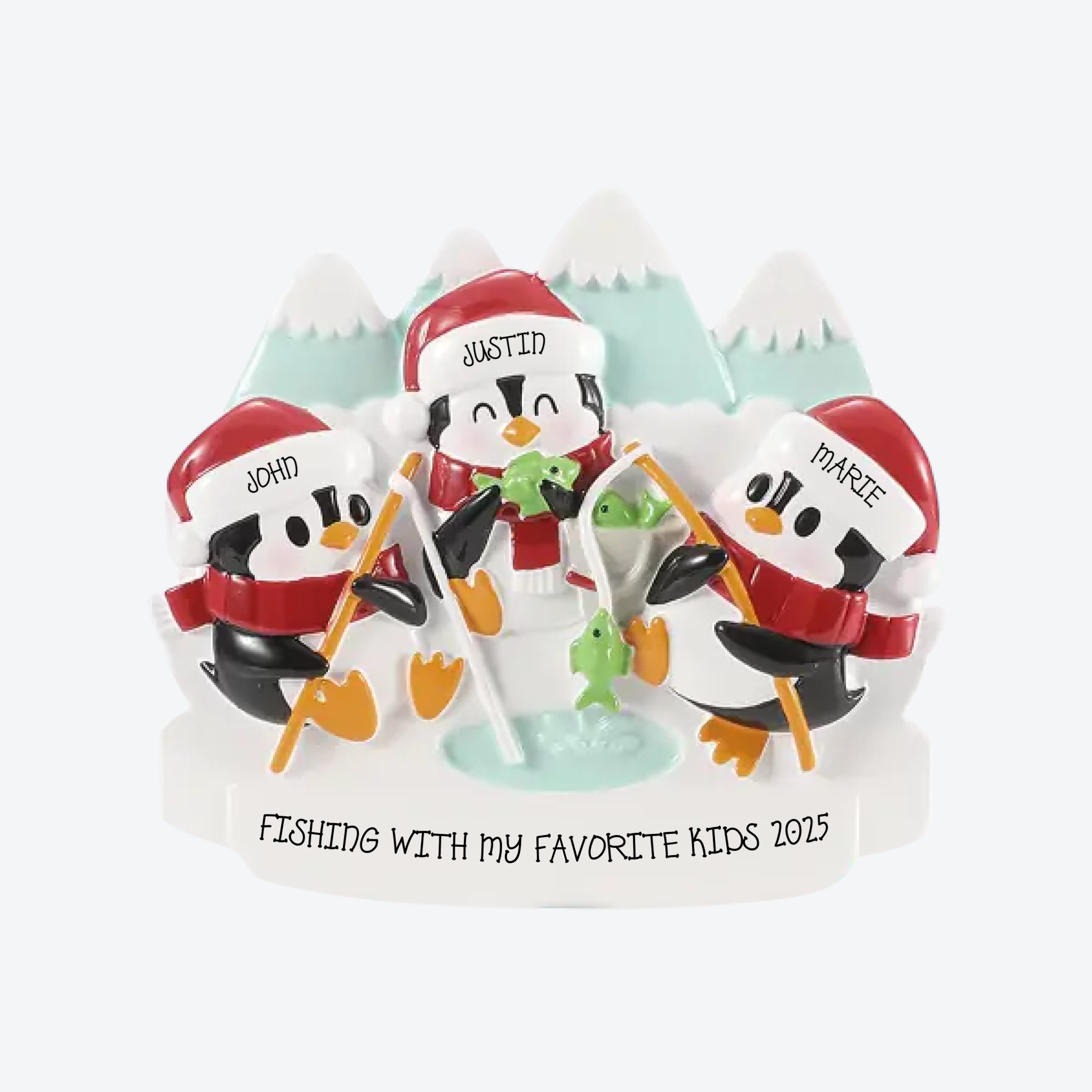 Arctic Fishing Family of 3 Personalized Christmas Ornament