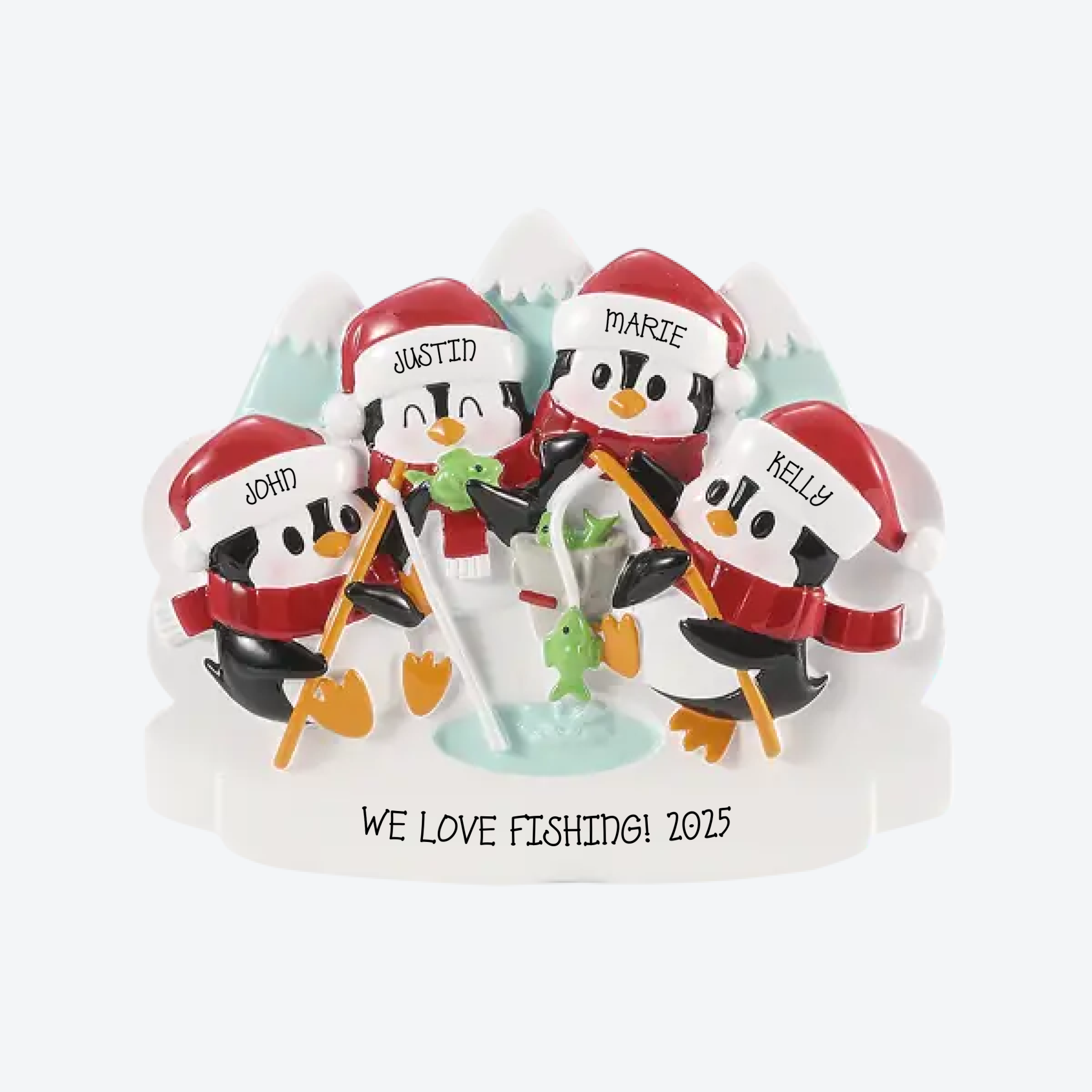 Arctic Fishing Family of 4 Personalized Christmas Ornament