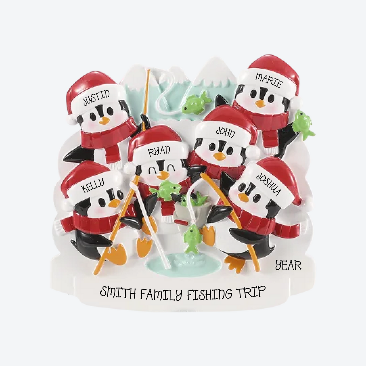 Arctic Fishing Family of 6 Personalized Christmas Ornament