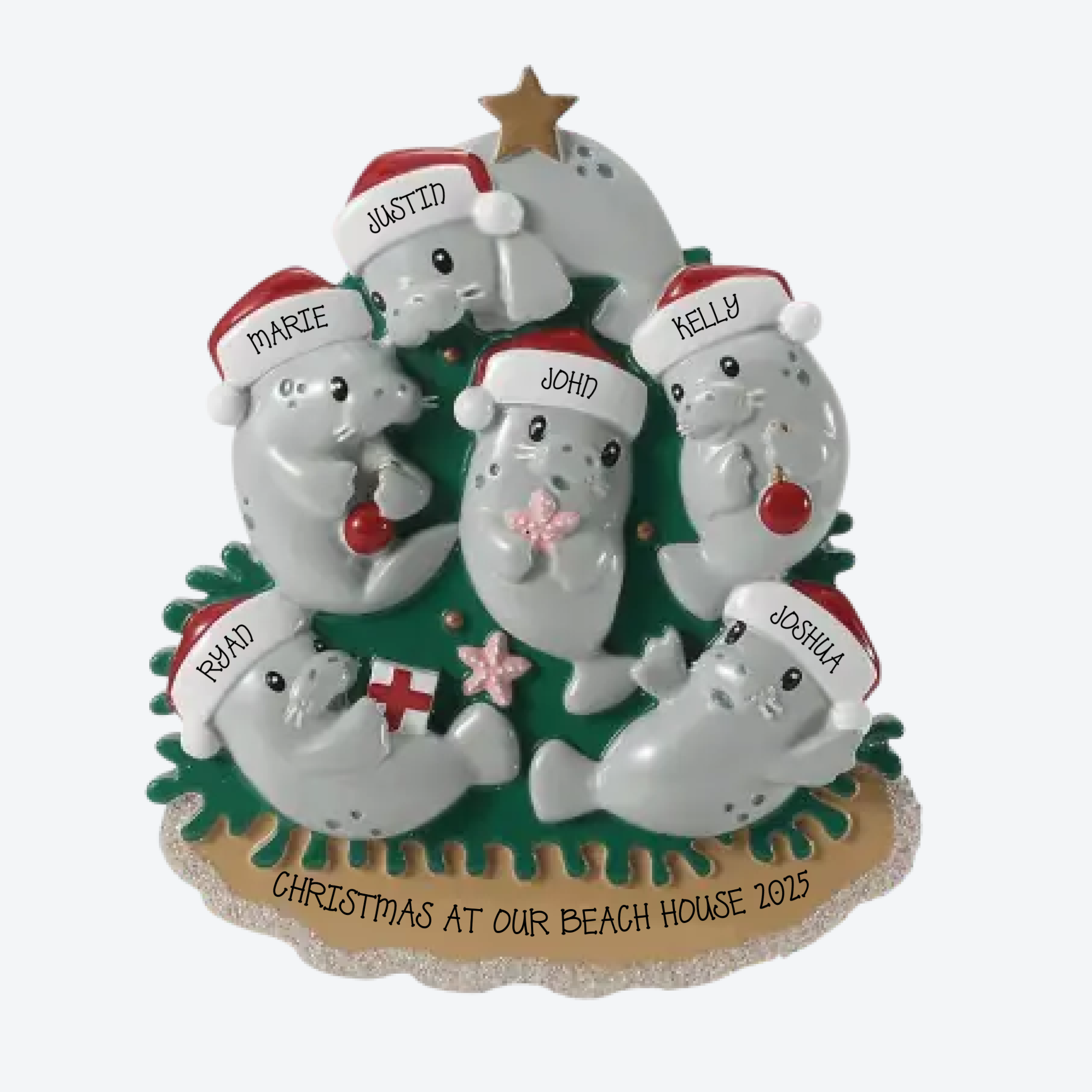 Manatee Family of 6 Personalized Christmas Ornament Family Of 6