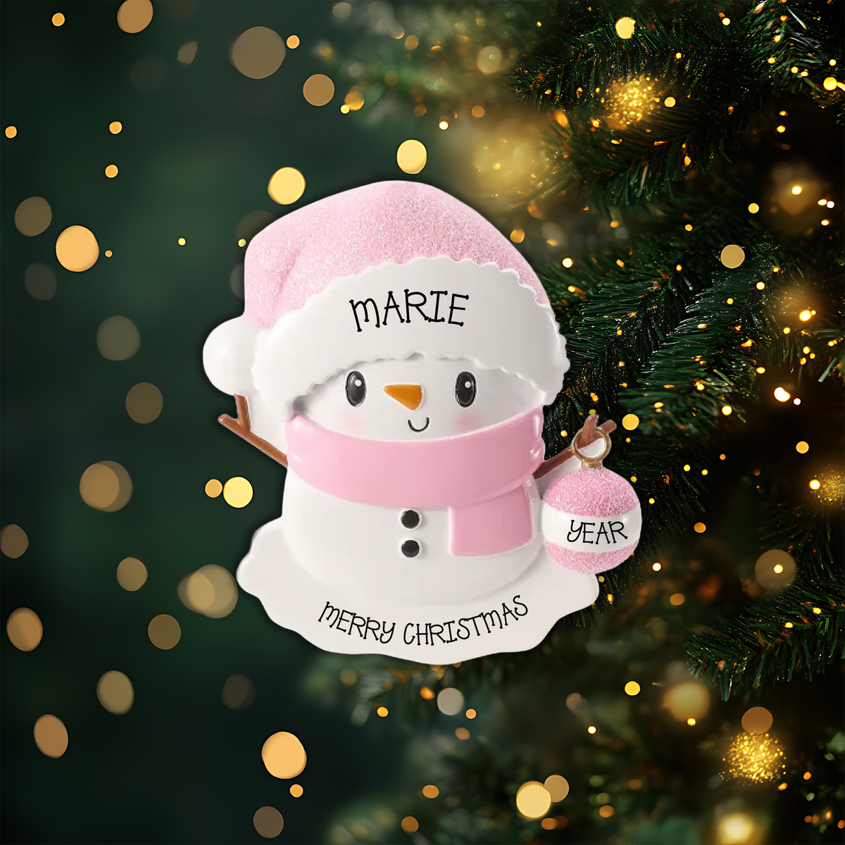 Pink Baby Snowman Personalized Christmas Ornament