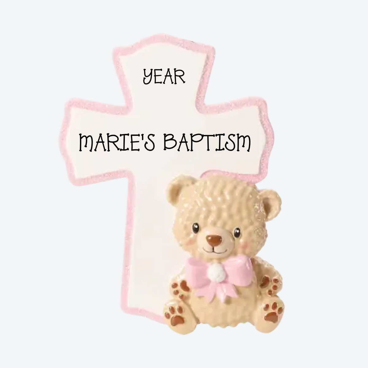 Religious Pink Cross Personalized Christmas Ornament