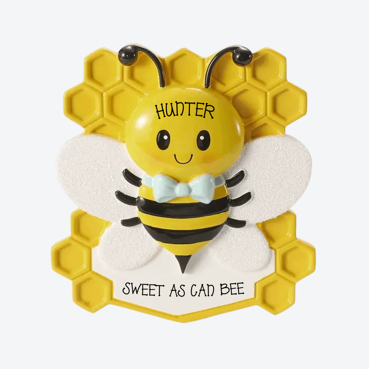 Bee With Blue Bowtie Personalized Christmas Ornament