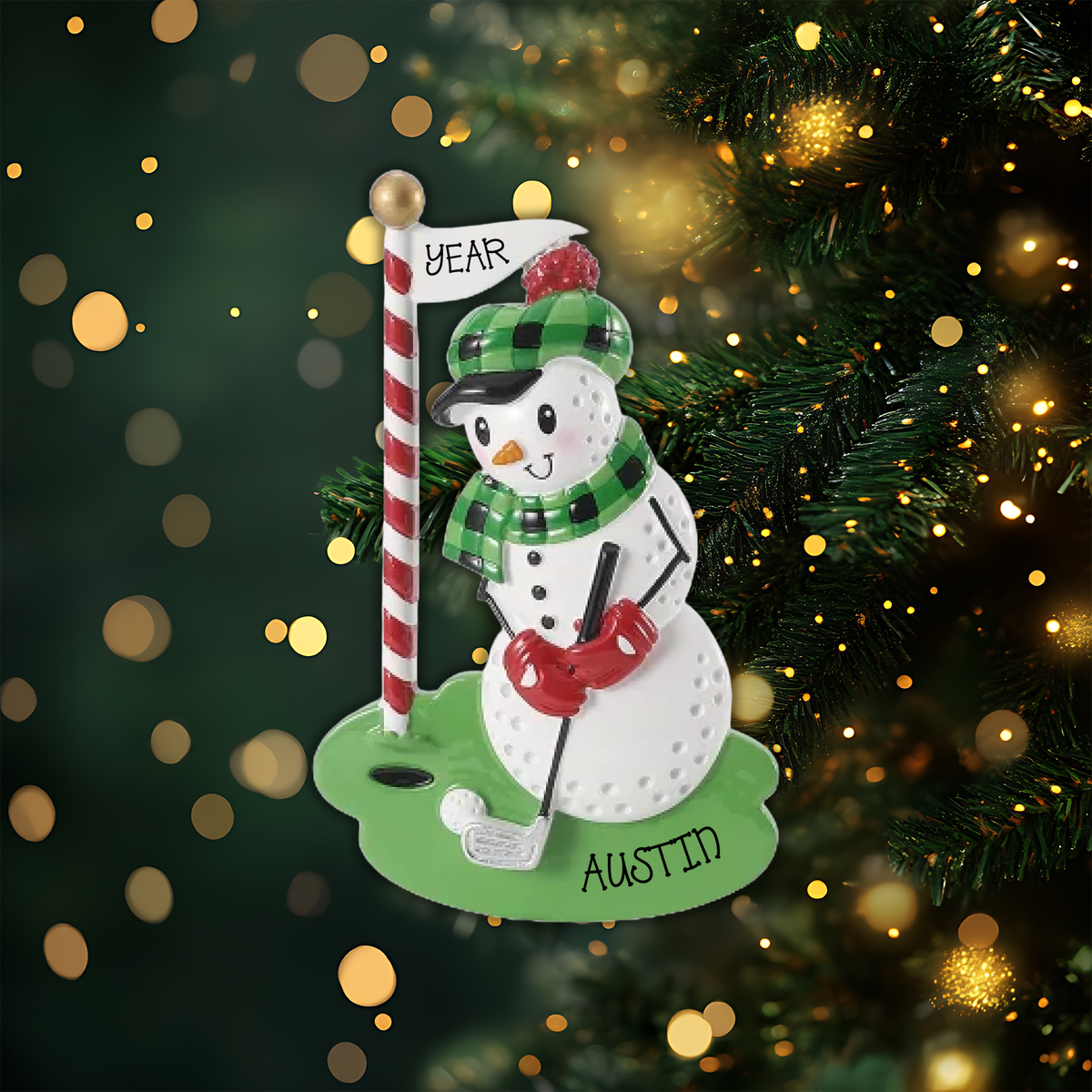 Golfball Snowman Personalized Christmas Ornament