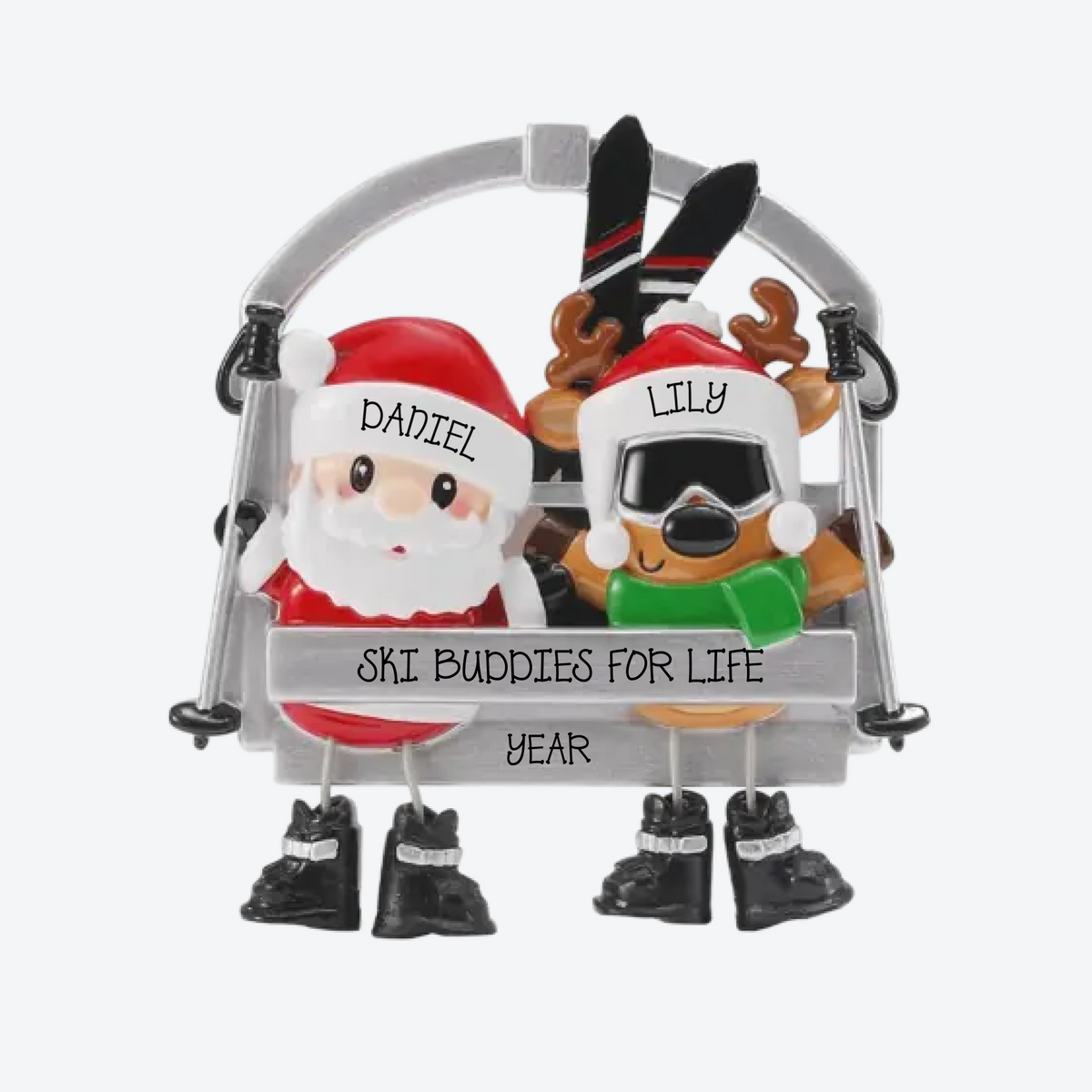 Ski Lift Family W/Dangling Legs-2 Personalized Christmas Ornament