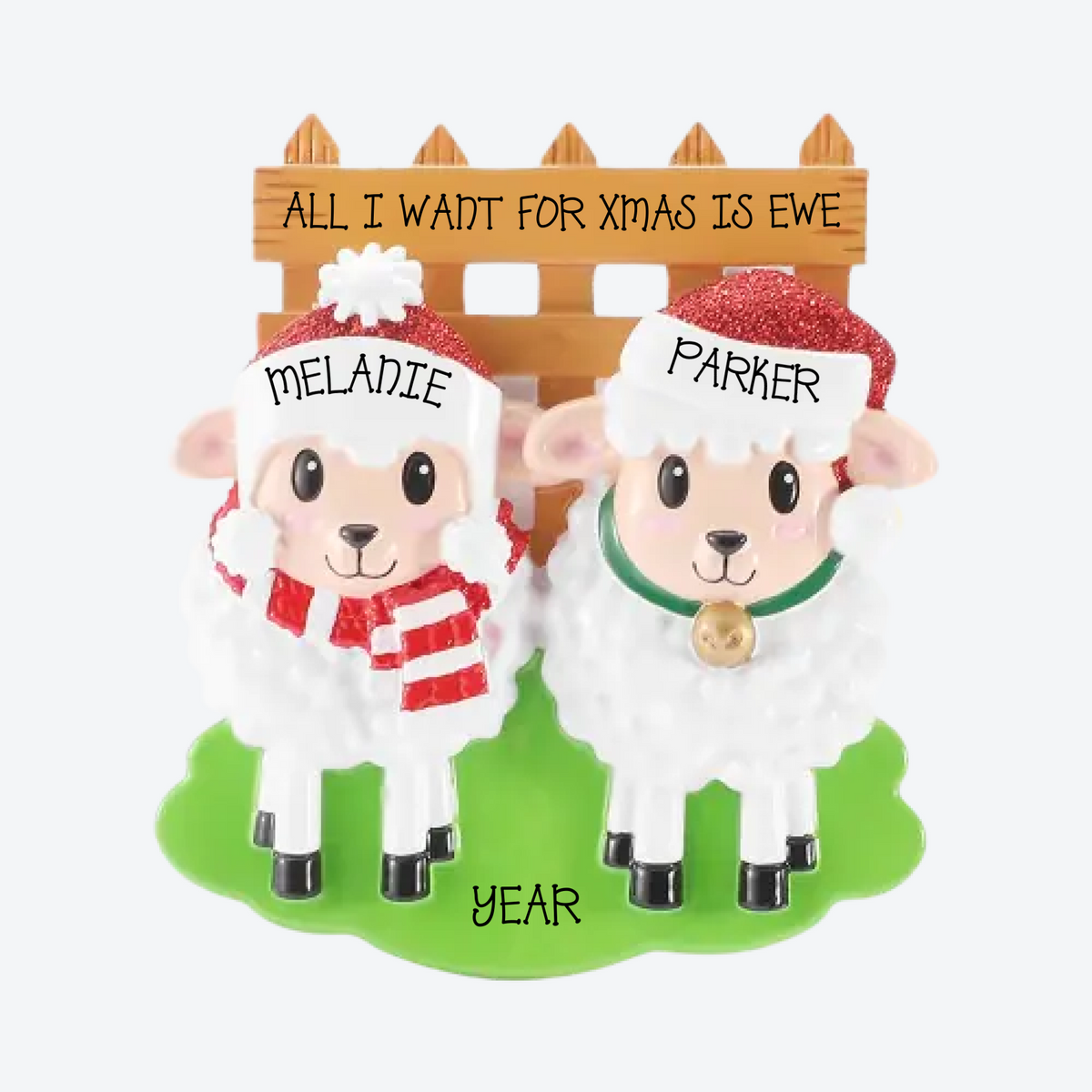 Sheep Family of 2 Personalized Christmas Ornament