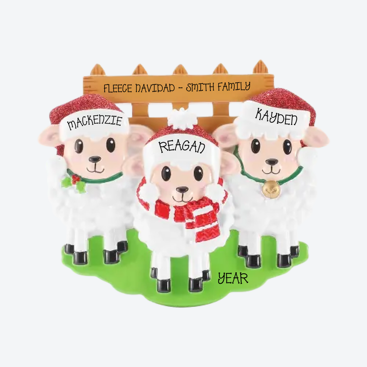 Sheep Family of 3 Personalized Christmas Ornament
