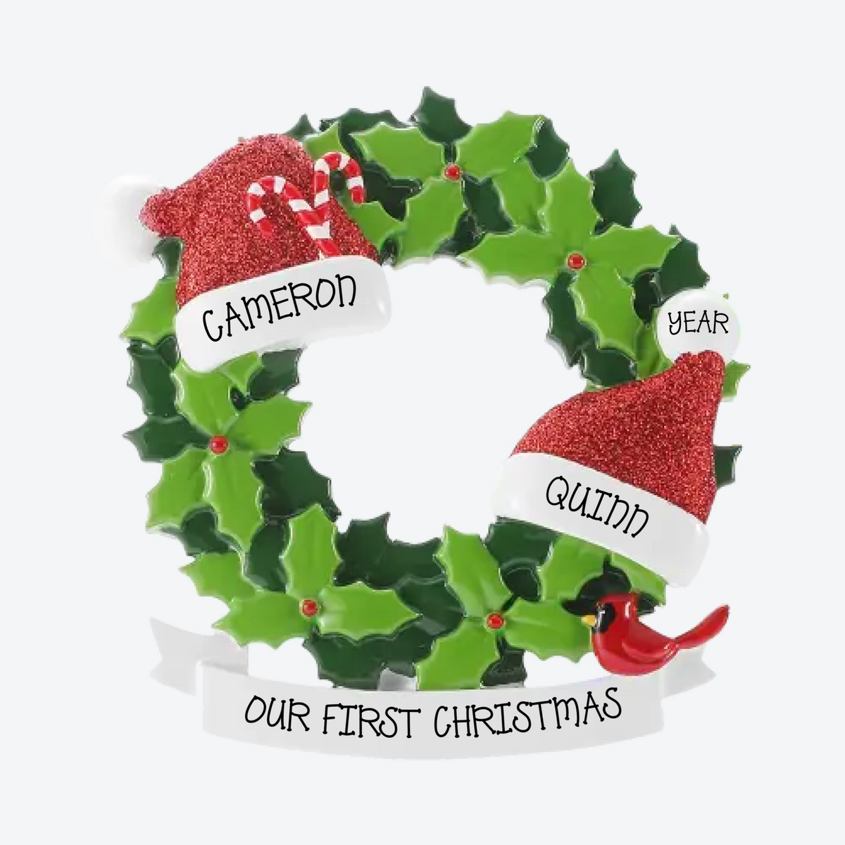 Santa Hat Family of 2 Personalized Christmas Ornament