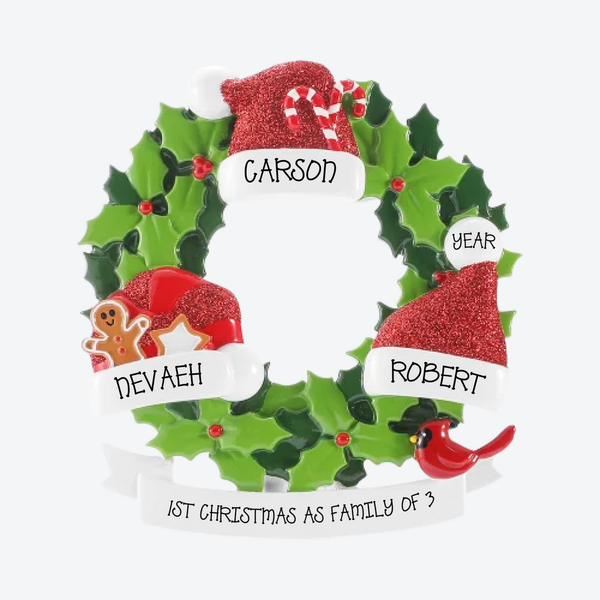 Santa Hat Family of 3 Personalized Christmas Ornament