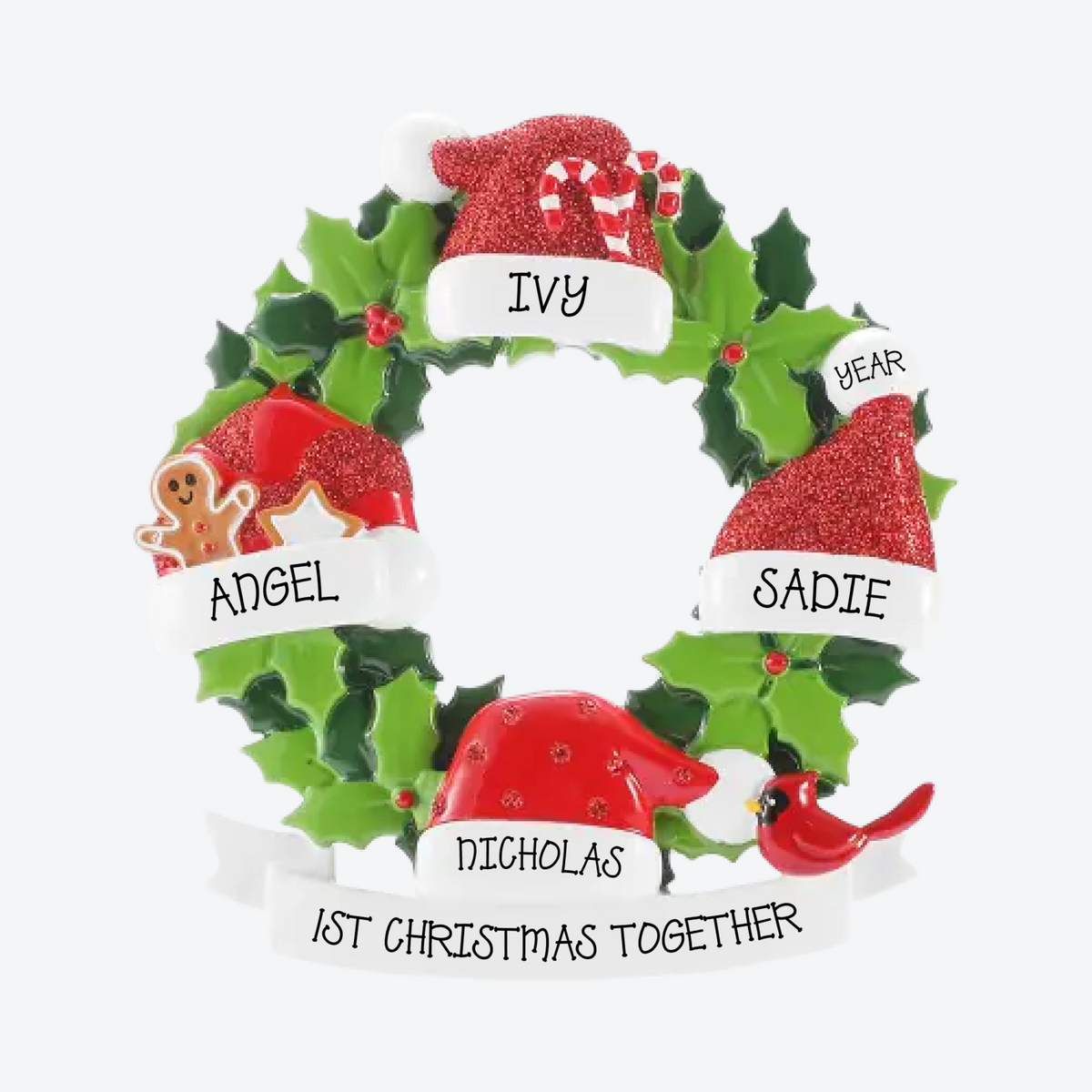 Santa Hat Family of 4 Personalized Christmas Ornament