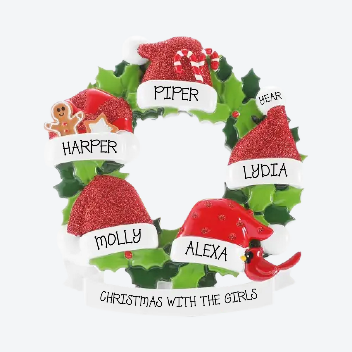 Santa Hat Family of 5 Personalized Christmas Ornament