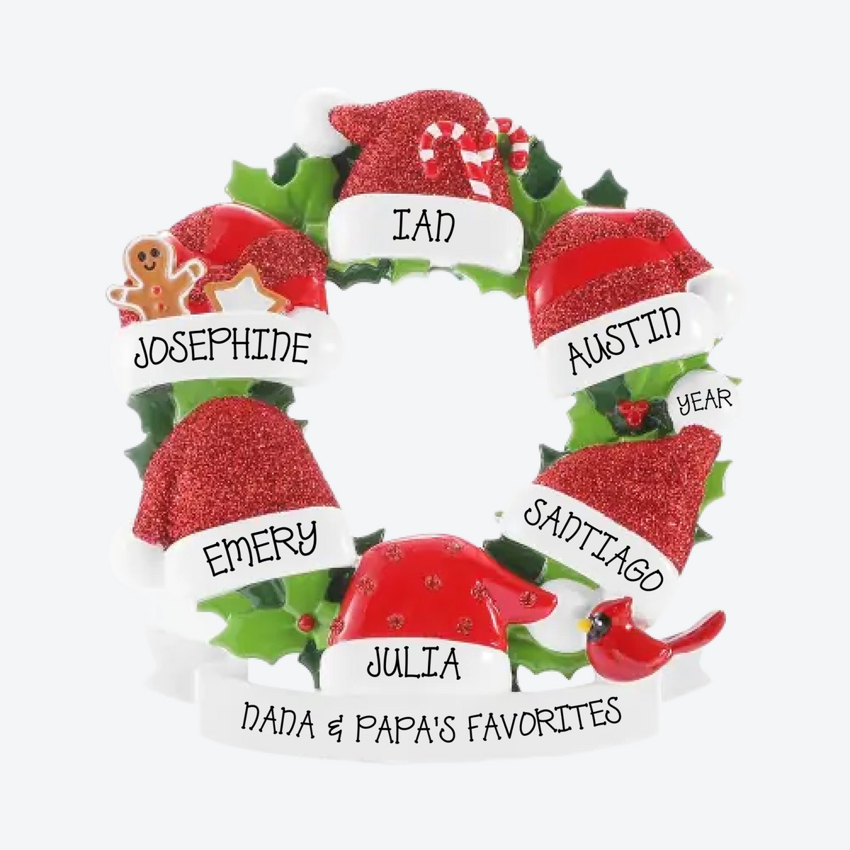 Santa Hat Family of 6 Personalized Christmas Ornament