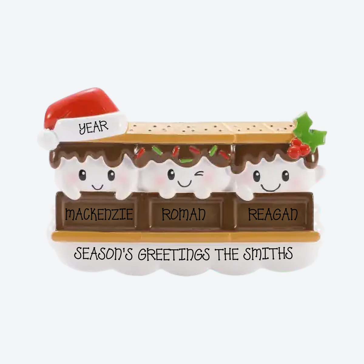 S'more Family of 3 Personalized Christmas Ornament