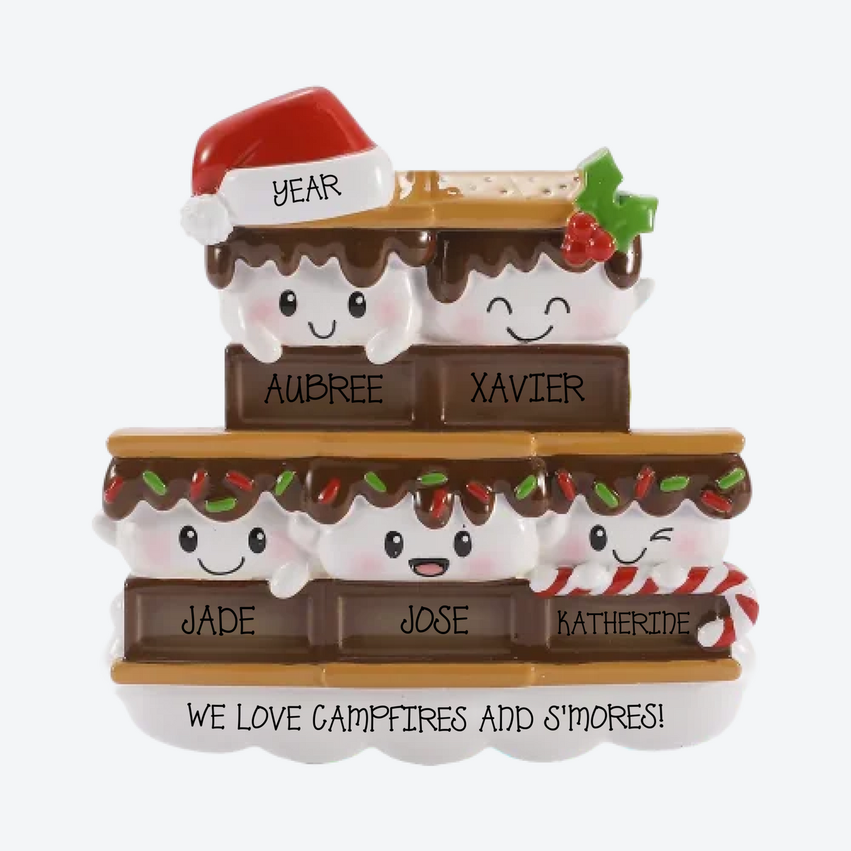 S'more Family of 5 Personalized Christmas Ornament