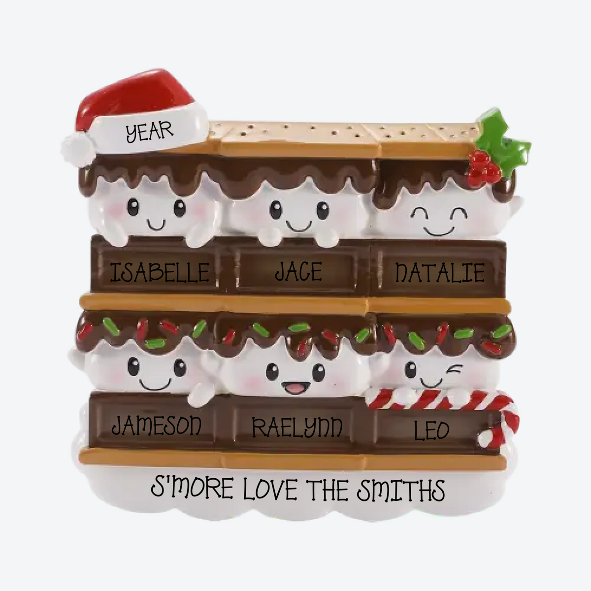 S'more Family of 6 Personalized Christmas Ornament