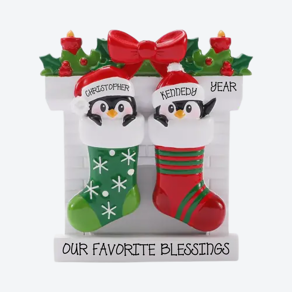 Mismatched Stocking Family of 2 Personalized Christmas Ornament