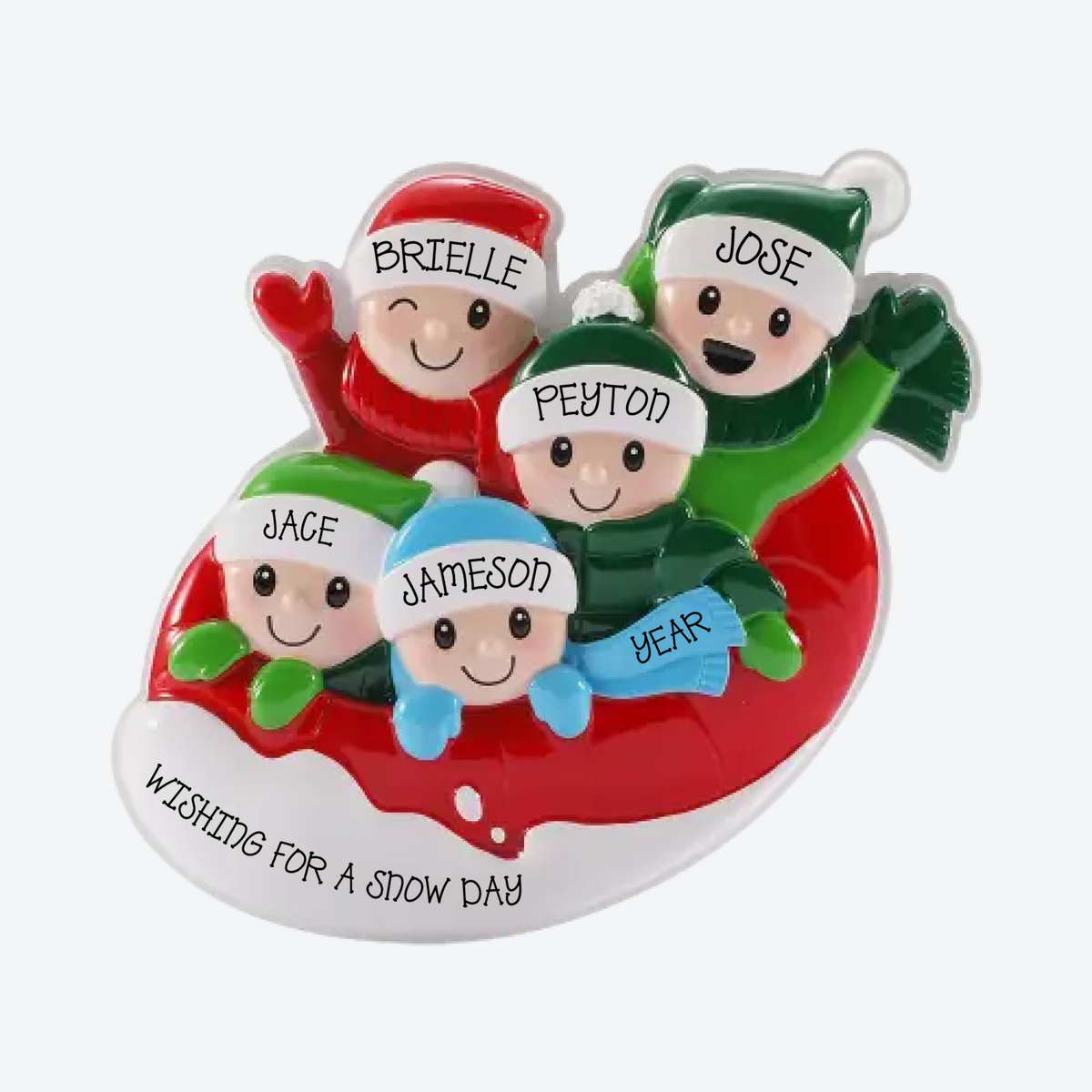 Snow Tubing Family of 5 Personalized Christmas Ornament