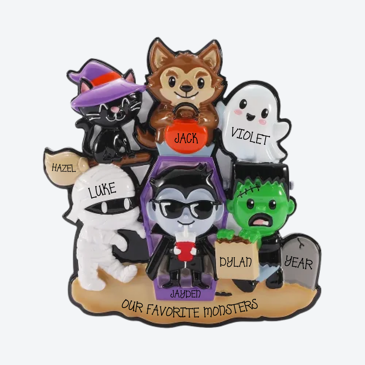 Halloween Monster Family of 6 Personalized Christmas Ornament