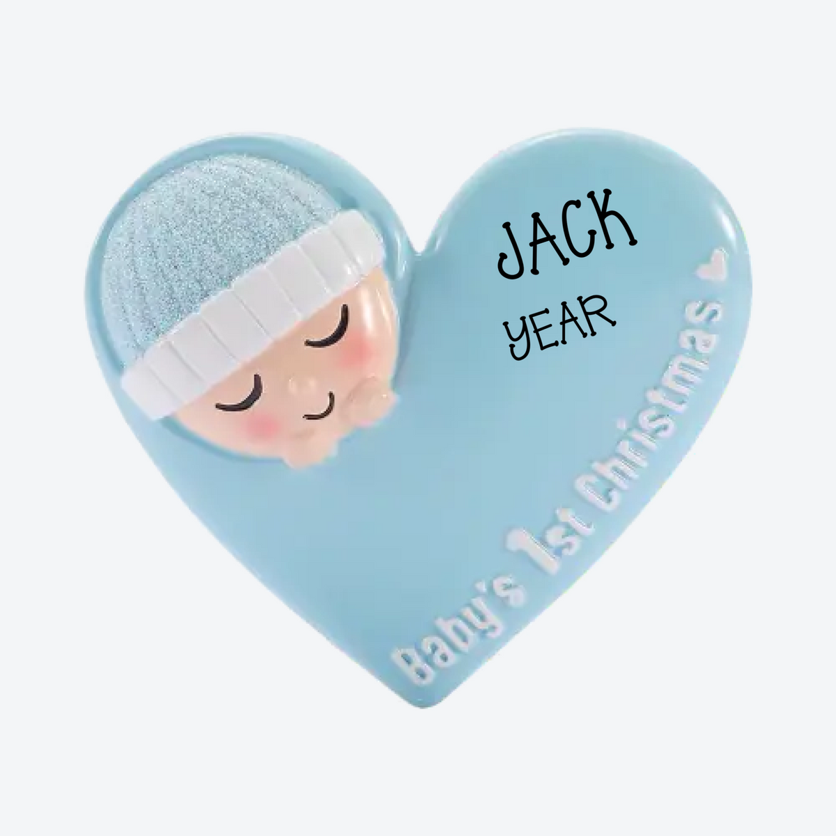 Baby with Cap in Heart Blue Personalized Christmas Ornament