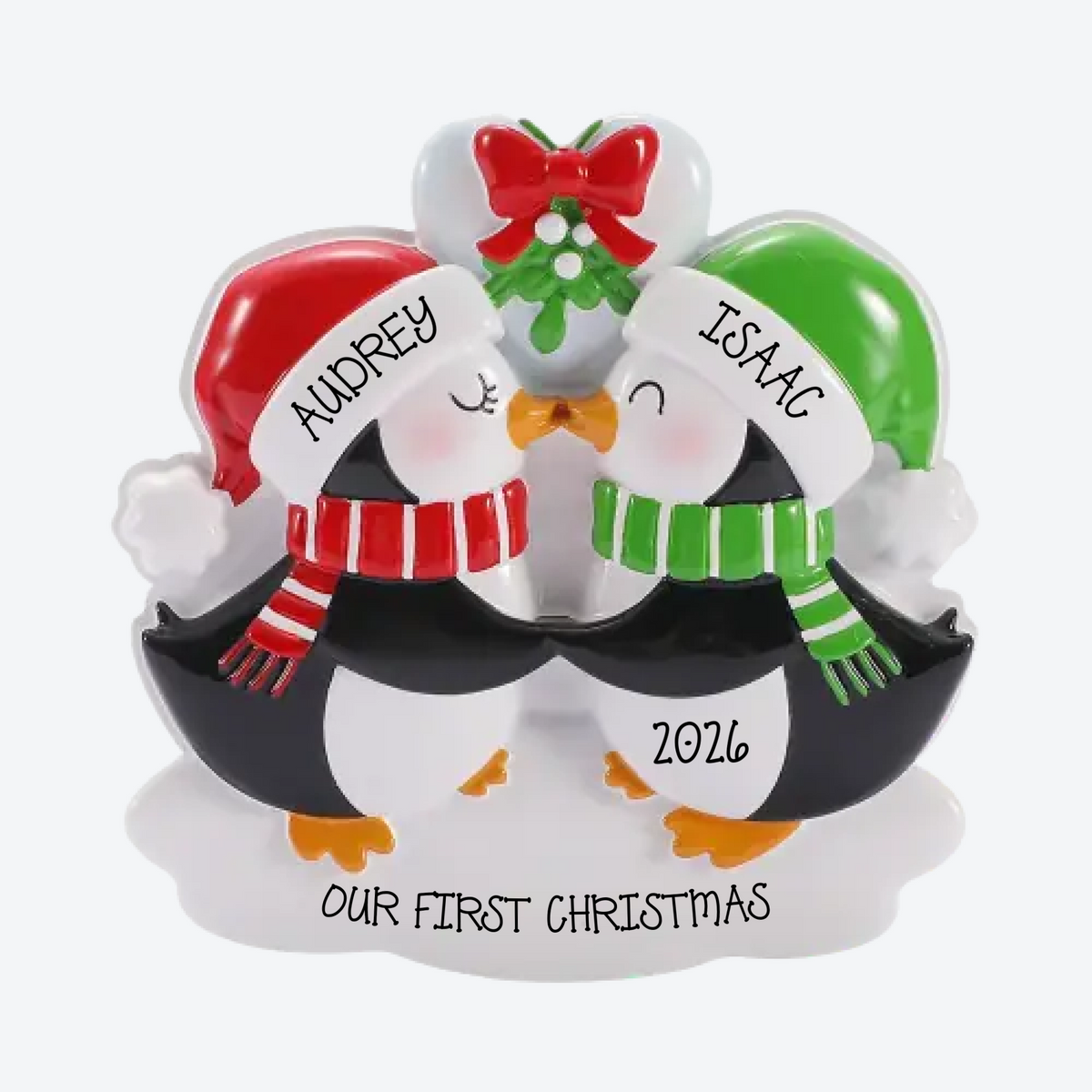 Kissing Penguins Personalized Christmas Ornament
