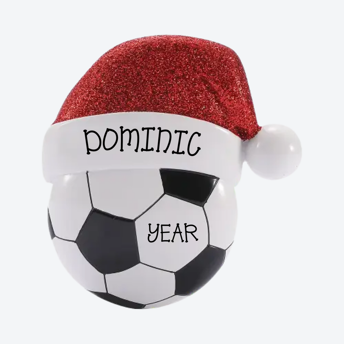 Soccer Ball with Santa Hat Personalized Christmas Ornament