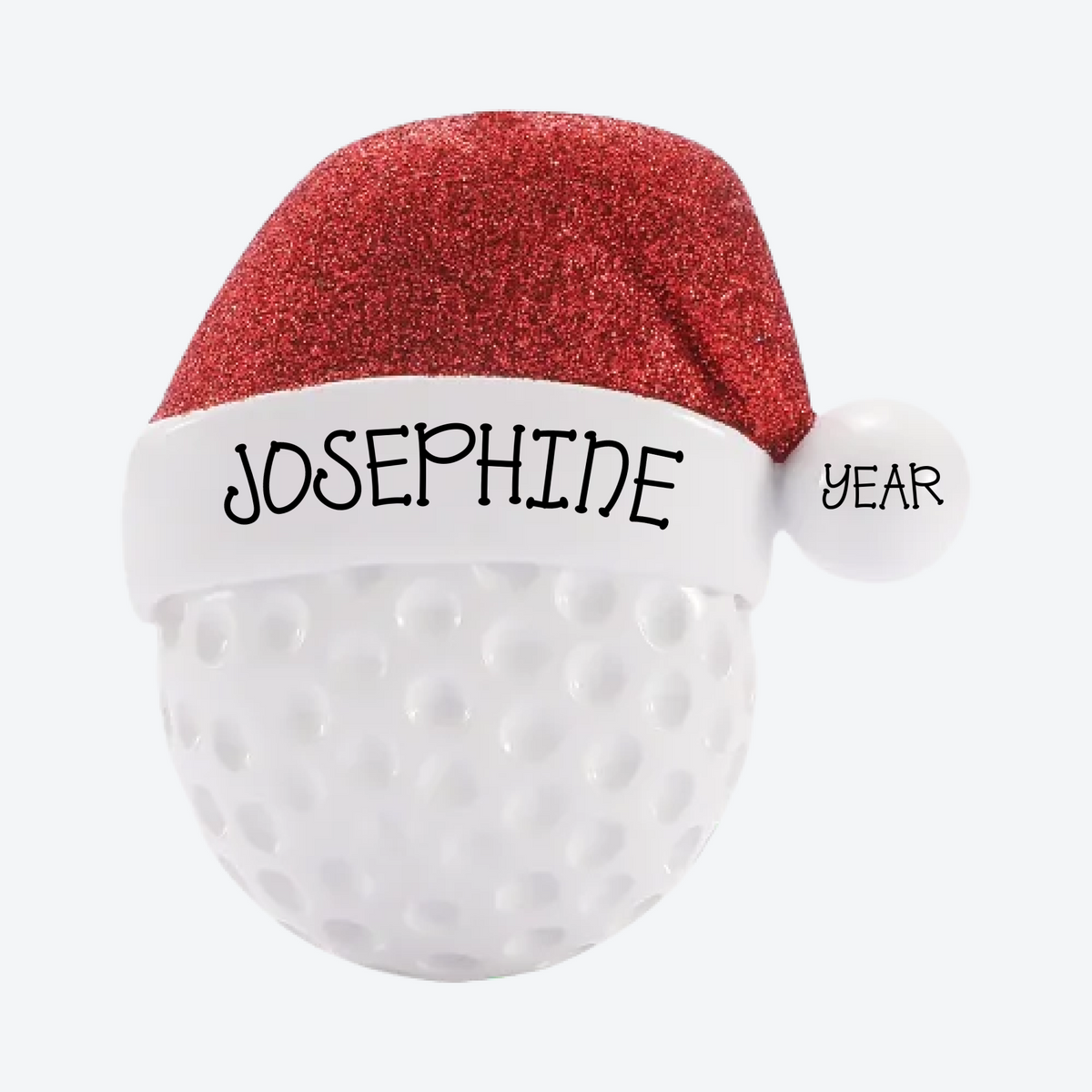Golfball with Santa Hat Personalized Christmas Ornament