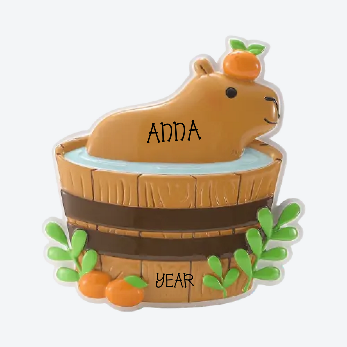 Capybara in Barrel Bath Personalized Christmas Ornament