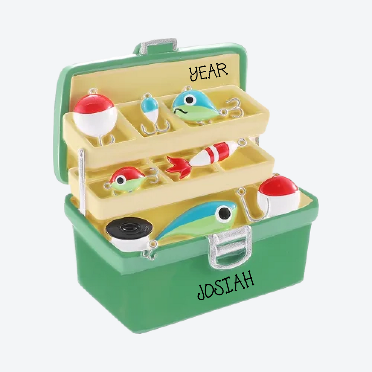 Old Fashioned Fishing Tackle Box Personalized Christmas Ornament