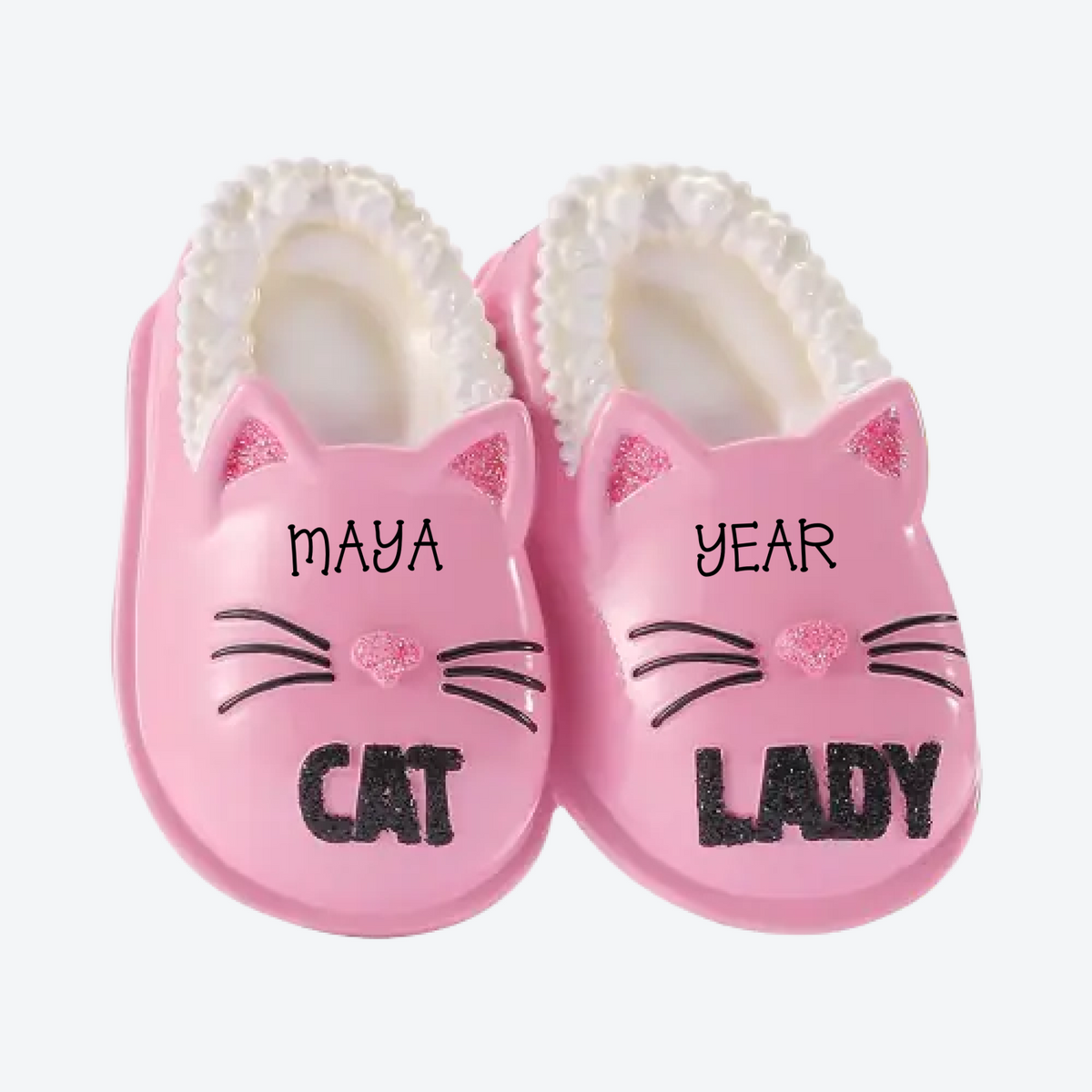 Pink Cat Lady Slippers Personalized Christmas Ornament