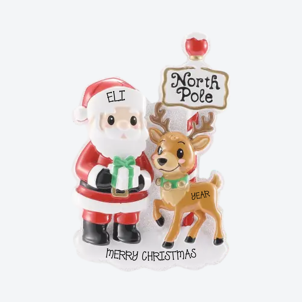 Santa And His Reindeer At The North Pole Personalized Christmas Ornament