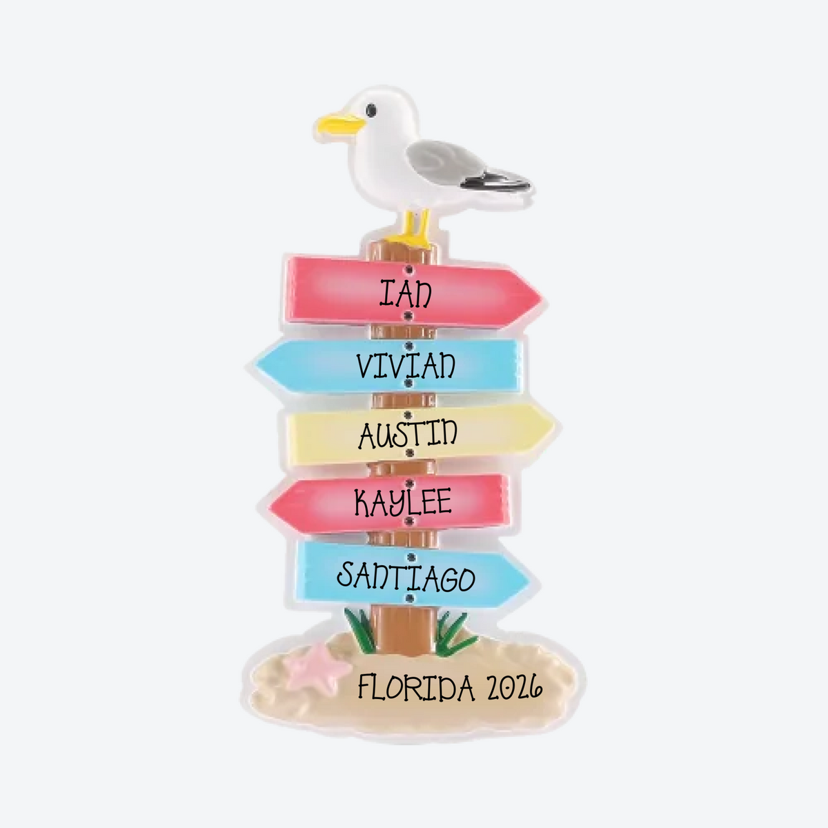 Coastal Directional Signs with Seagul Personalized Christmas Ornament
