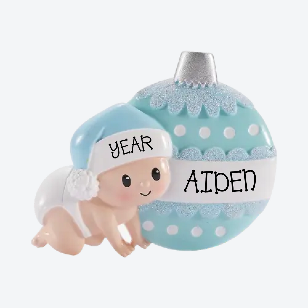 Baby Crawling Blue Personalized Christmas Ornament