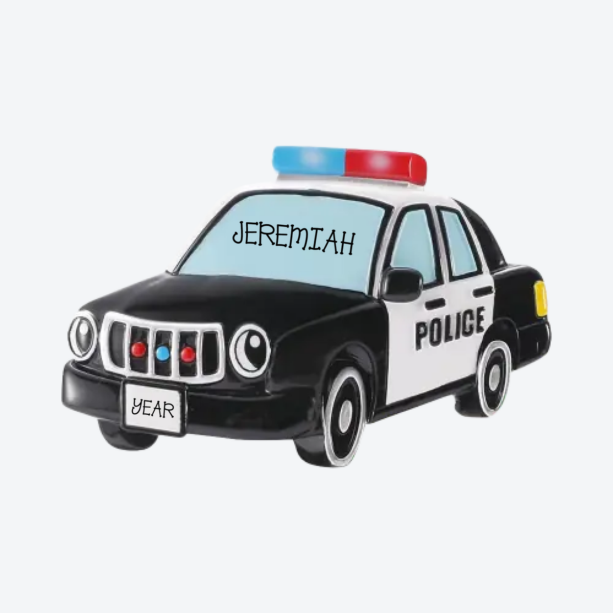 Police Squadcar With Headlight Eyes Personalized Christmas Ornament