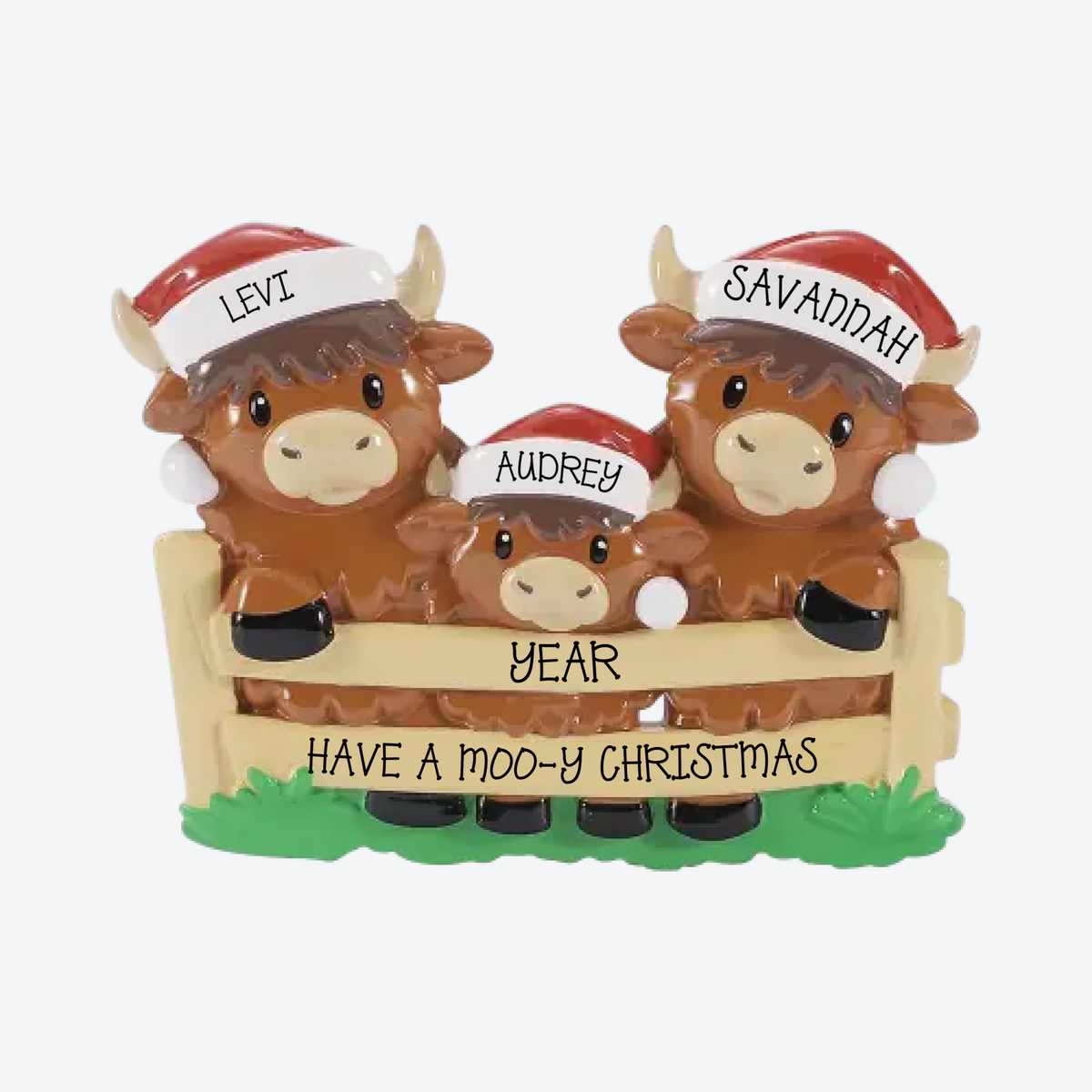 Highland Cow Family of 3 Personalized Christmas Ornament