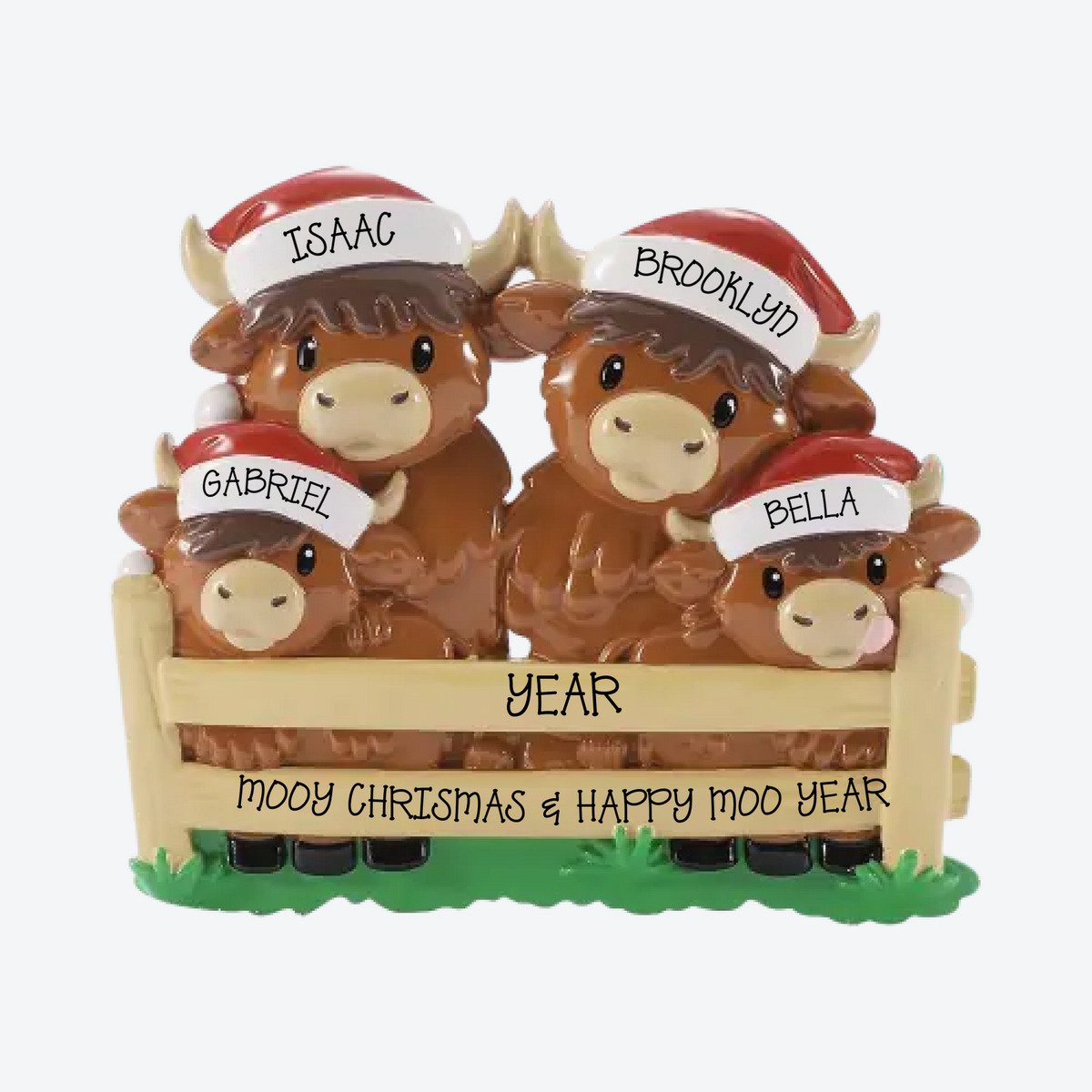 Highland Cow Family of 4 Personalized Christmas Ornament