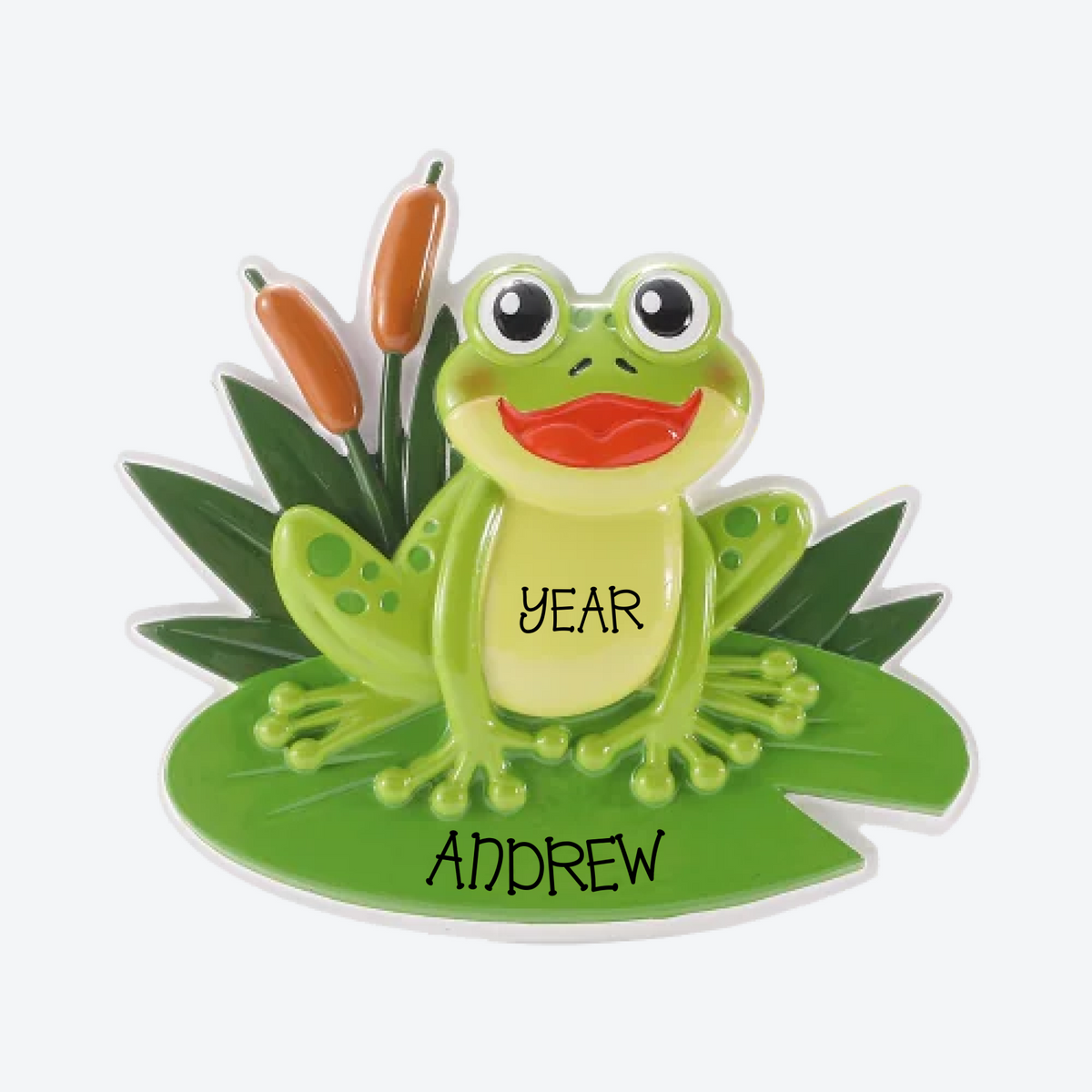 Happy Frog on a Lilypad Personalized Christmas Ornament