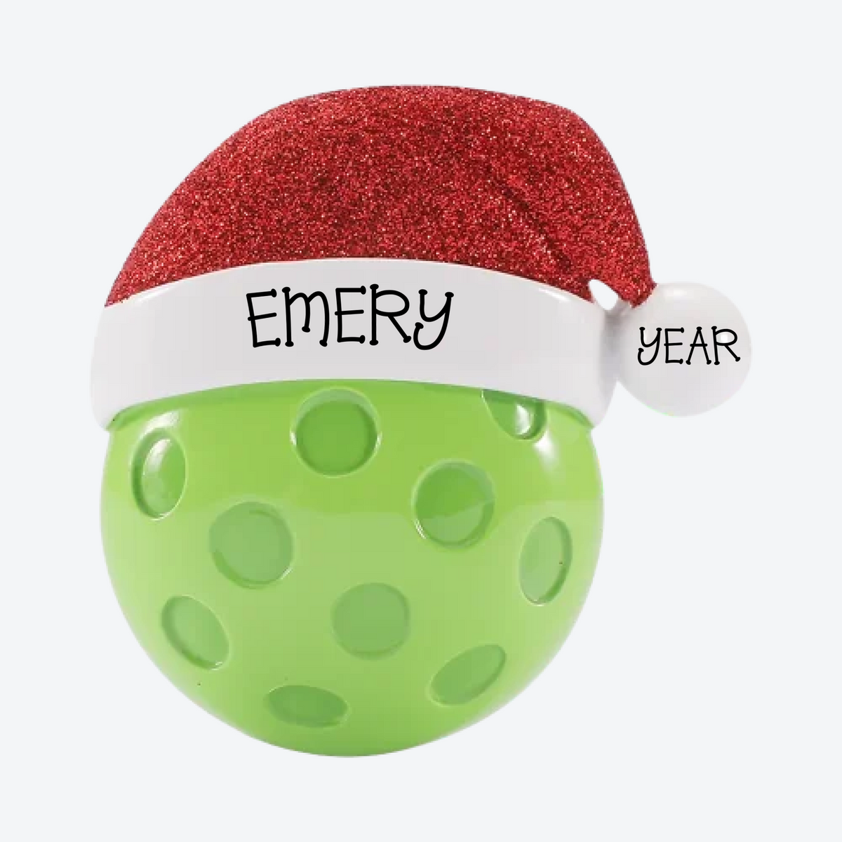 Pickleball with Santa Hat Personalized Christmas Ornament