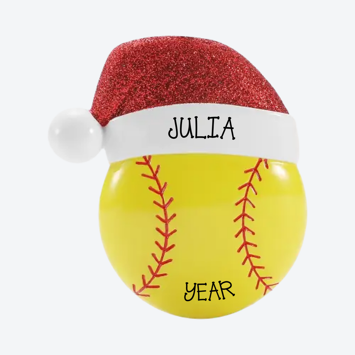 Softball with Santa Hat Personalized Christmas Ornament