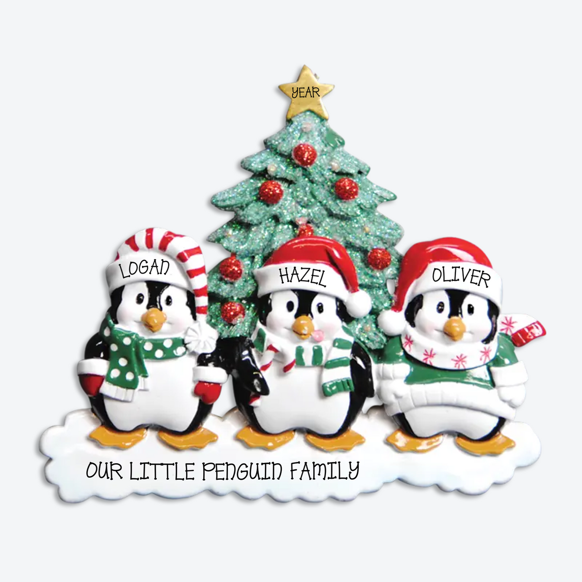 EXCLUSIVE Penguin Family of 3 Personalized Christmas Ornament
