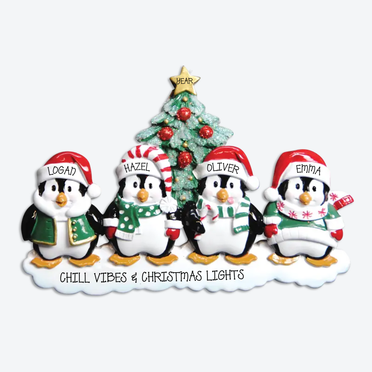 EXCLUSIVE Penguin Family of 4 Personalized Christmas Ornament