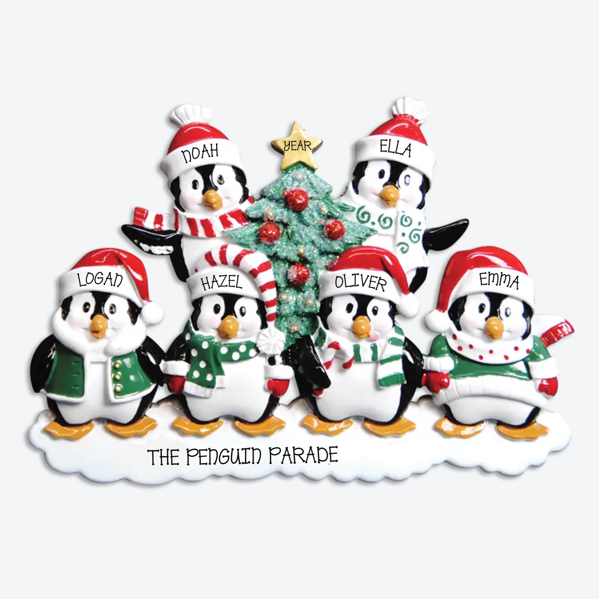 EXCLUSIVE Penguin Family of 6 Personalized Christmas Ornament