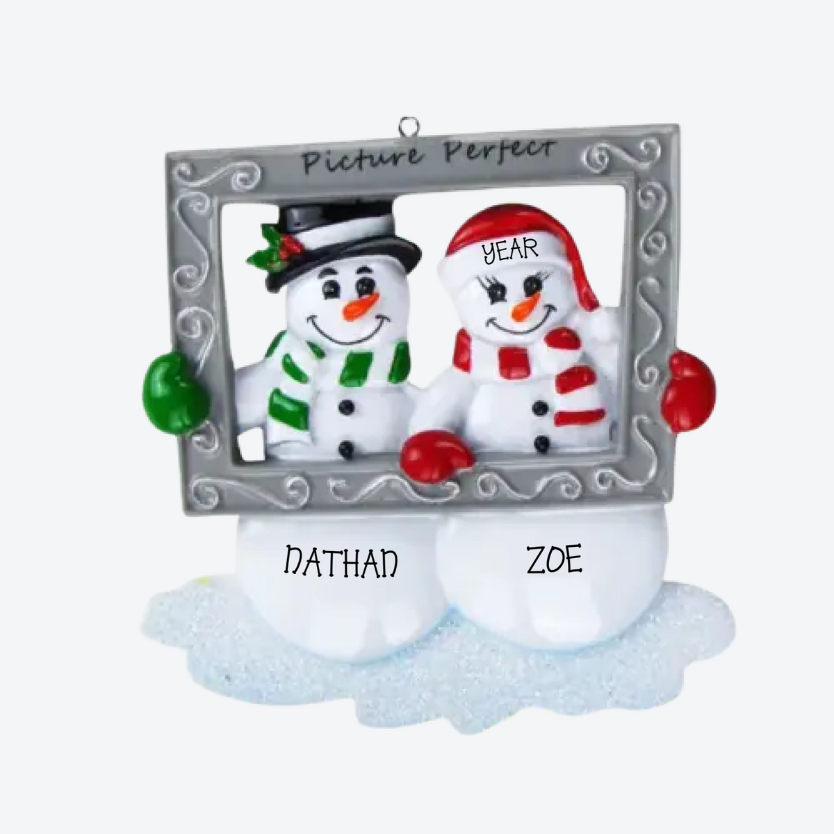 Snow Couple Holding Frame Personalized Christmas Ornament