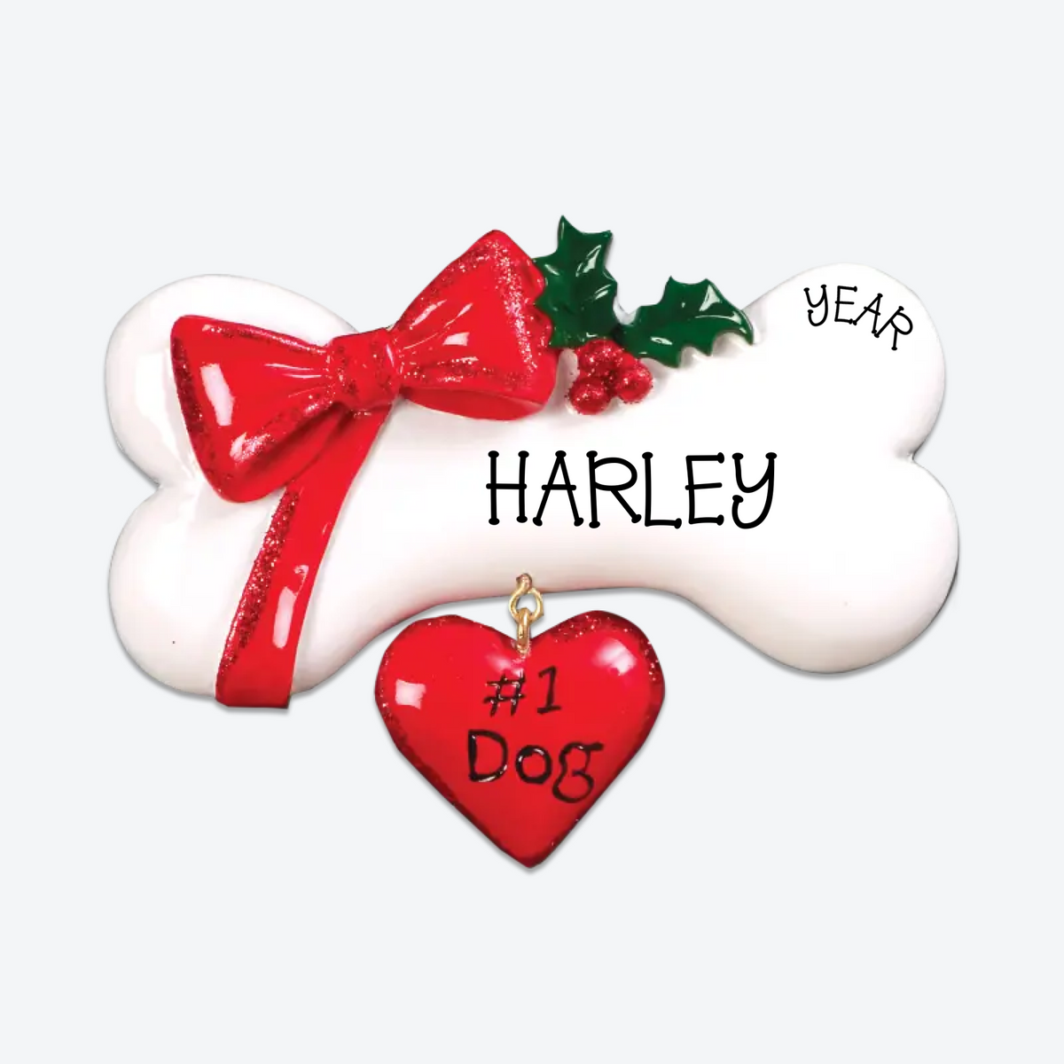 Dog Bone W/Bow Personalized Christmas Ornament
