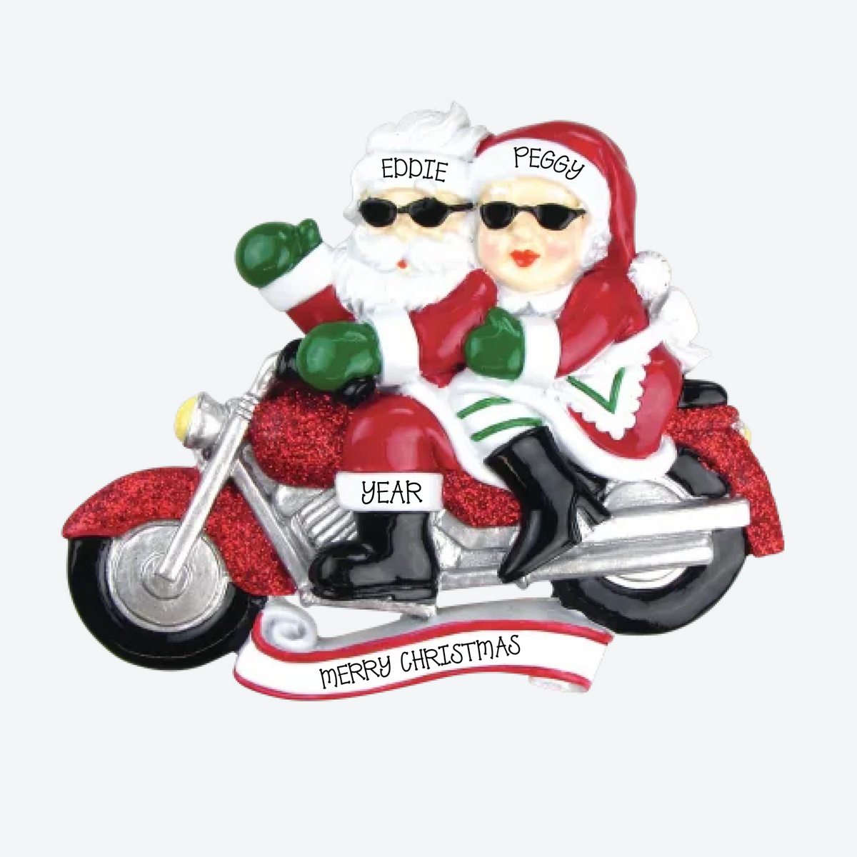 Motorcycle Santa & Mrs Claus Personalized Christmas Ornament
