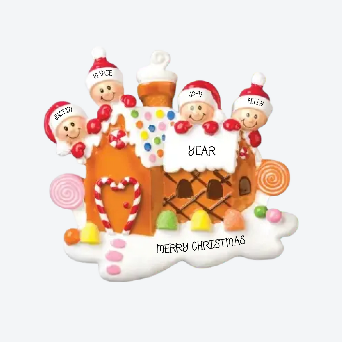 Gingerbread House Family of 4 Personalized Christmas Ornament