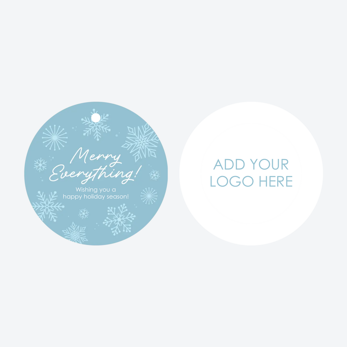 Snowflakes Merry Everything Christmas Ornament, logo on back
