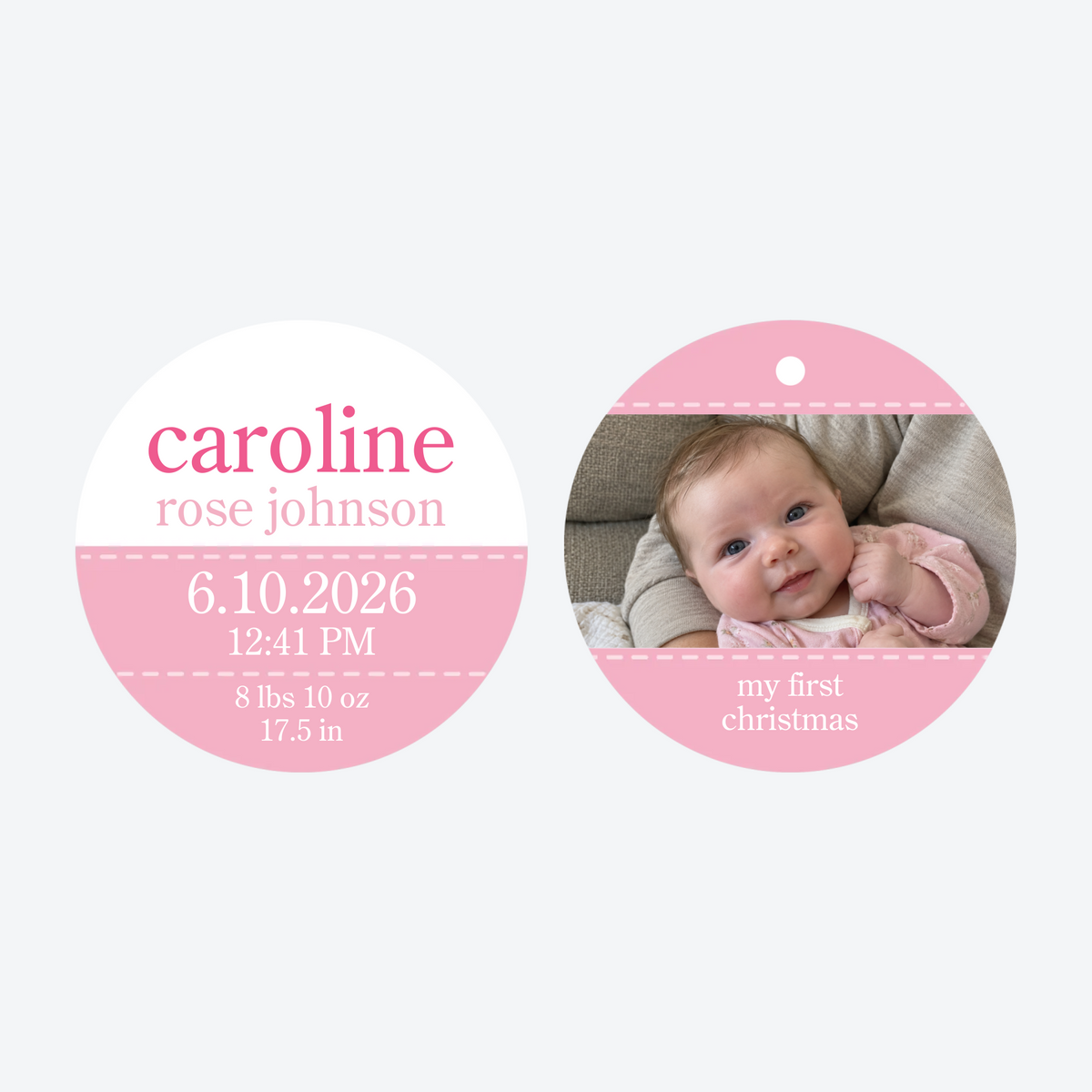 Personalized Girl Birth Stats Photo Christmas Ornament
