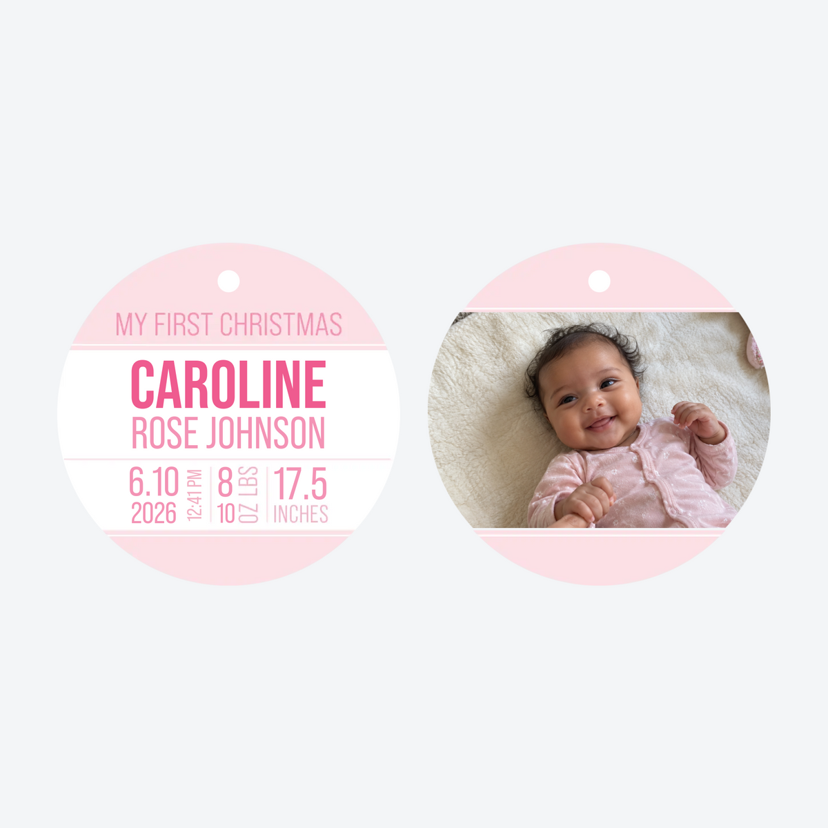 Personalized Girl Birth Stats Photo Christmas Ornament