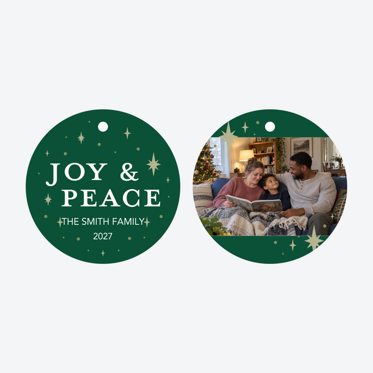 Personalized Joy & Peace Photo Christmas Ornament