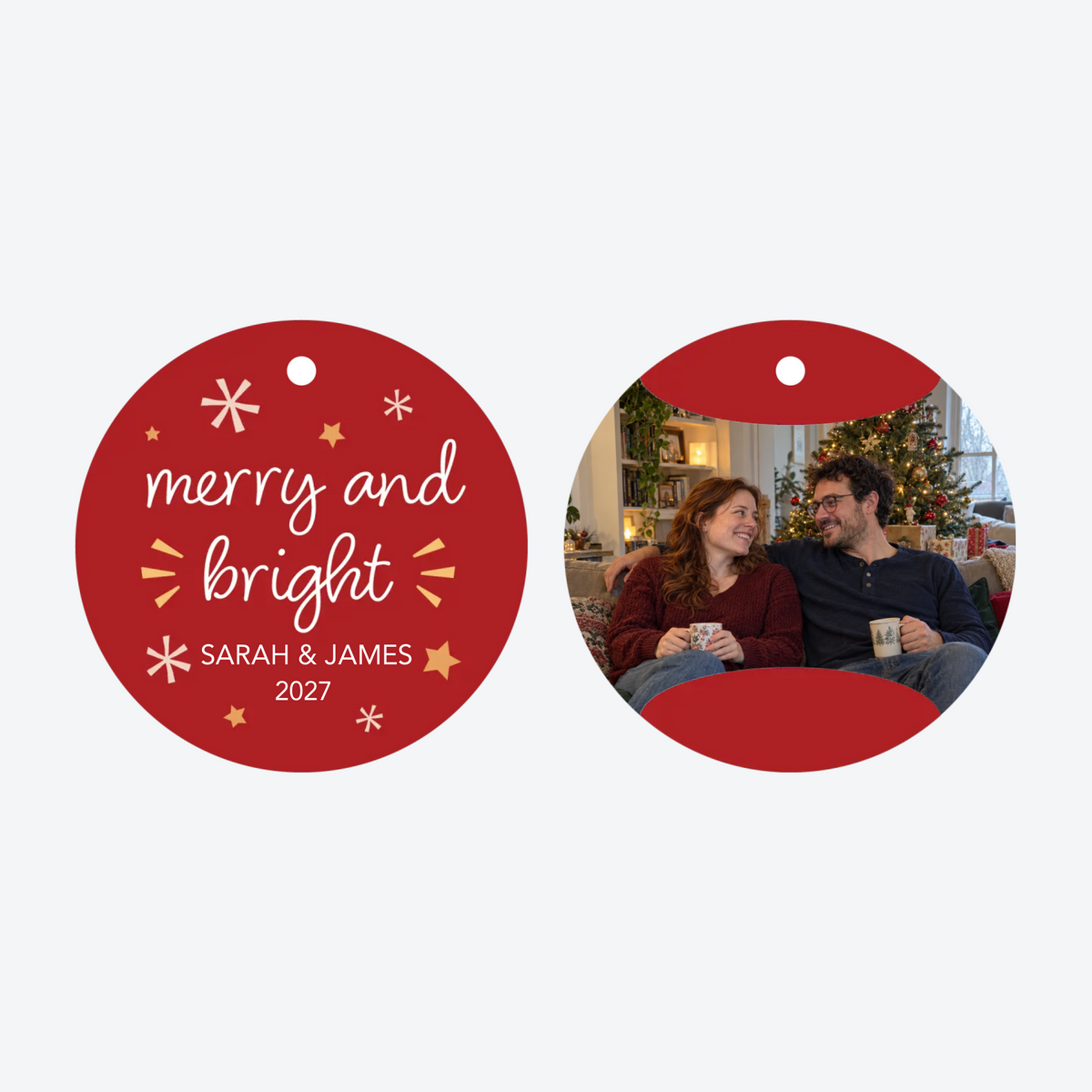 Personalized Merry & Bright Couple Photo Christmas Ornament
